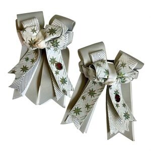 2 Metallic Silver Glitter Star Show Bows Hair Clips Cheer Pageant Accessory